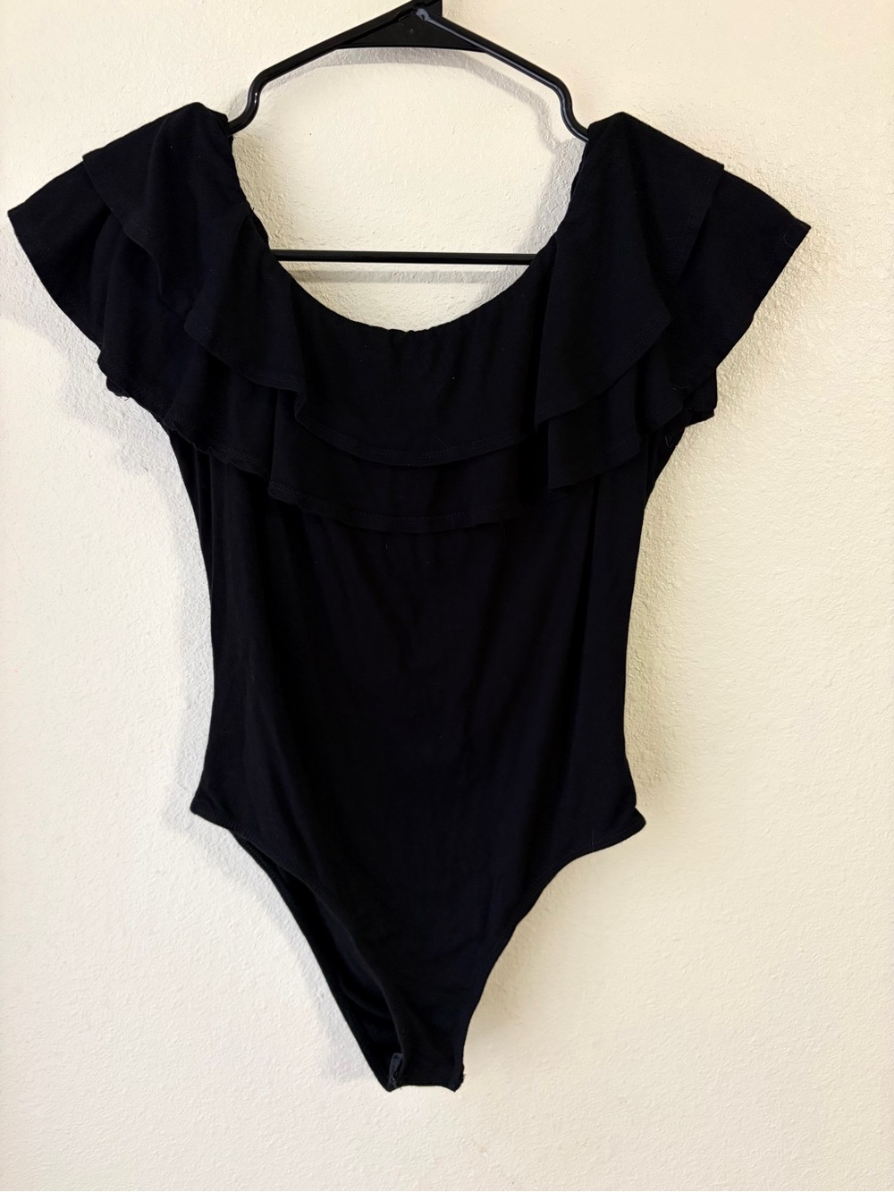 Black Ruffle Off-Shoulder One-Piece
